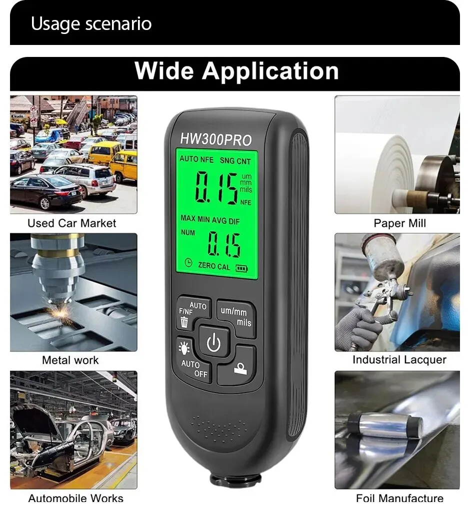 Paint Thickness Gauge - HW-300PRO Penguji Ketebalan Lapisan Otomatis 0-2000UM