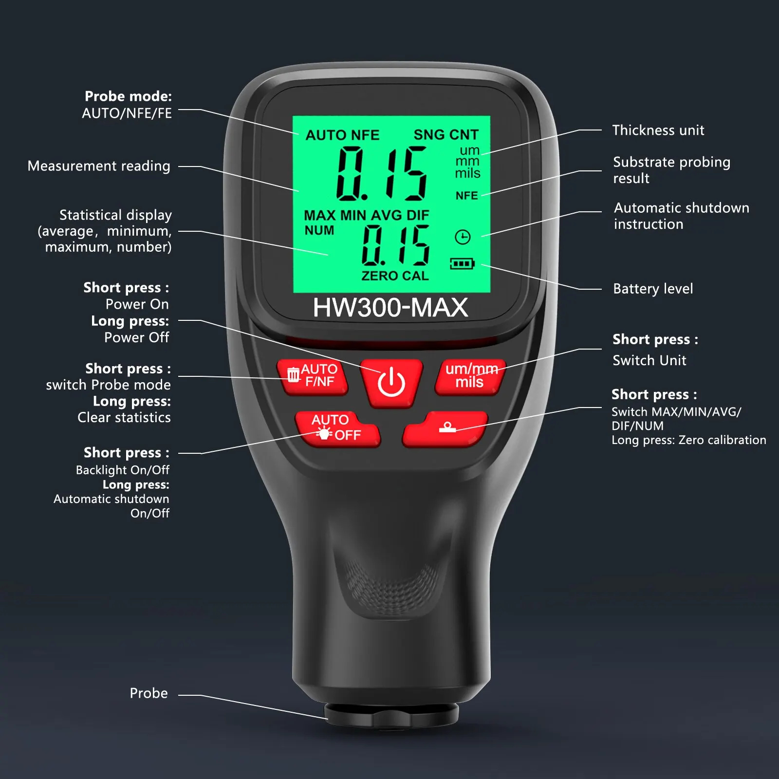 1Set HW300-MAX Alat Pengukur K - Paint Thickness Gauge ulasan dan harga